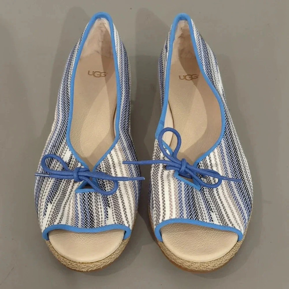 UGG Marleigh Serape Canvas Open Toe Flats Genuine Lamb Fur Lined size 11 - Picture 4 of 9